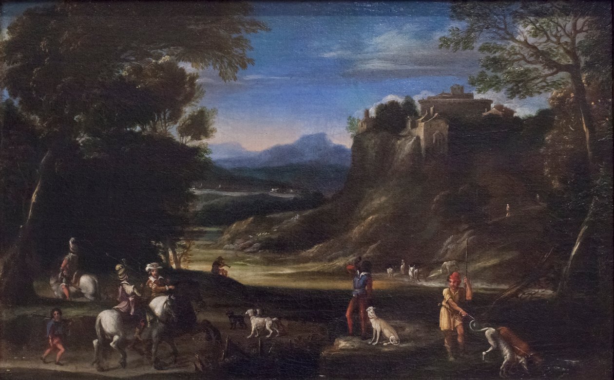 Zalesněná krajina s loveckou scénou od Domenichino (1581 1641)