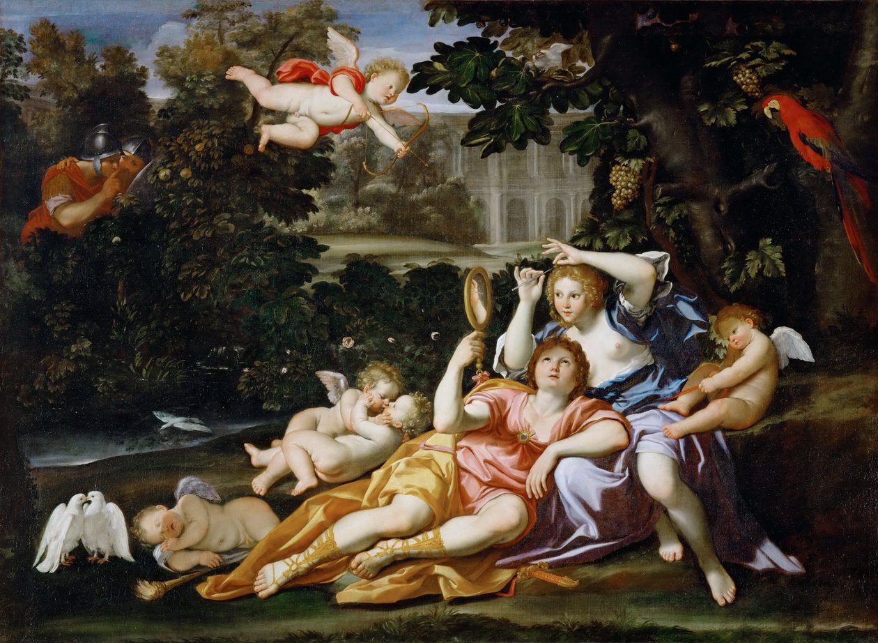 Rinaldo daruje Armidě zrcadlo od Domenichino