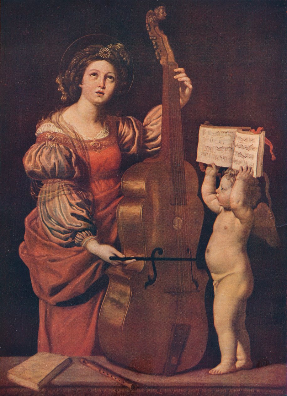 Svatá Cecílie s andělem s notovým zápisem, 1617-1618 od Domenichino