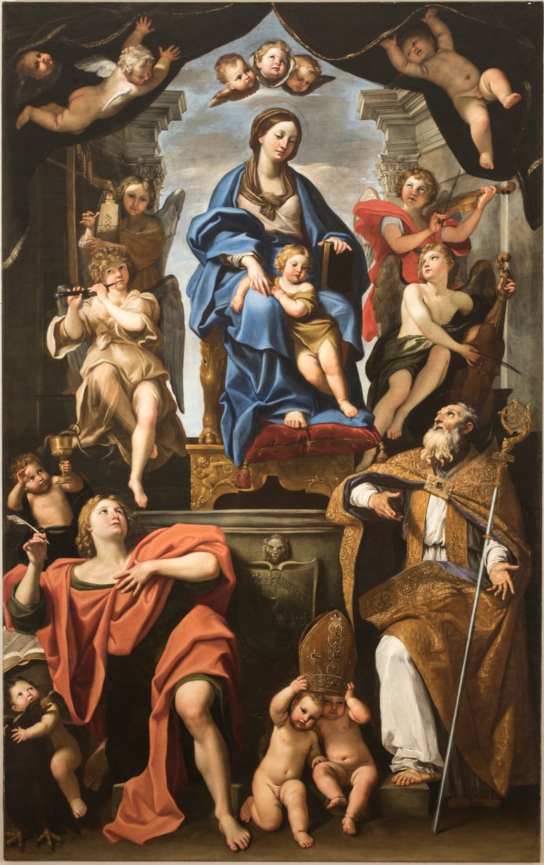 Panna a dítě se svatými Petroniem a Janem Evangelistou, 1625-1629. od Domenichino