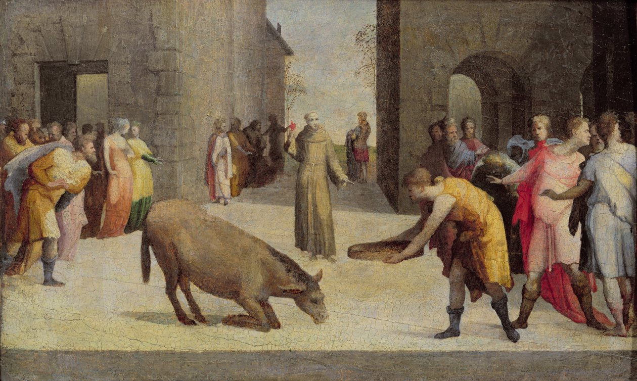 Svatý Antonín Paduánský a oslický zázrak, 1537 od Domenico di Pace Beccafumi  