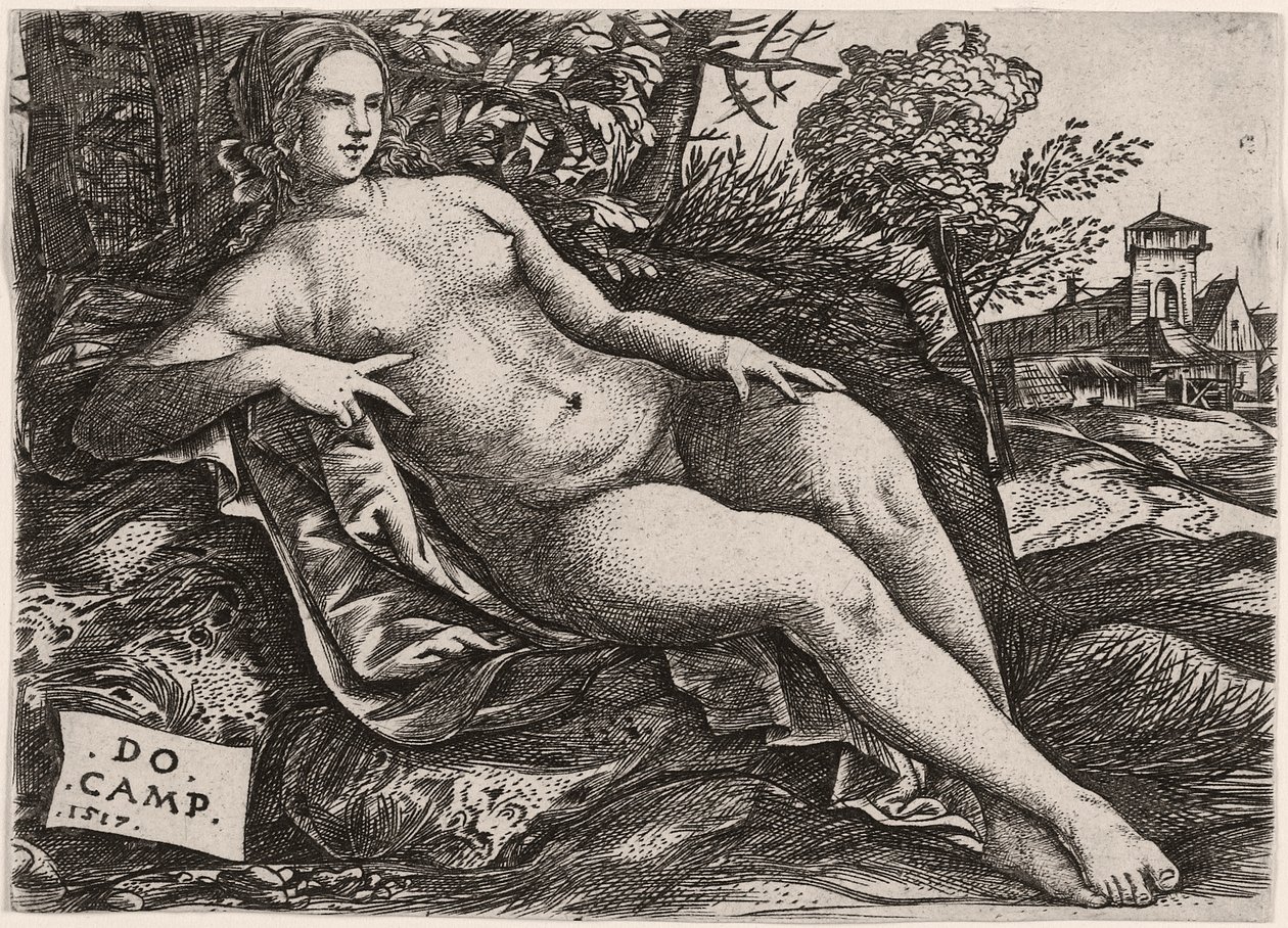 Venuše ležící v krajině, c. 1517 od Domenico Campagnola