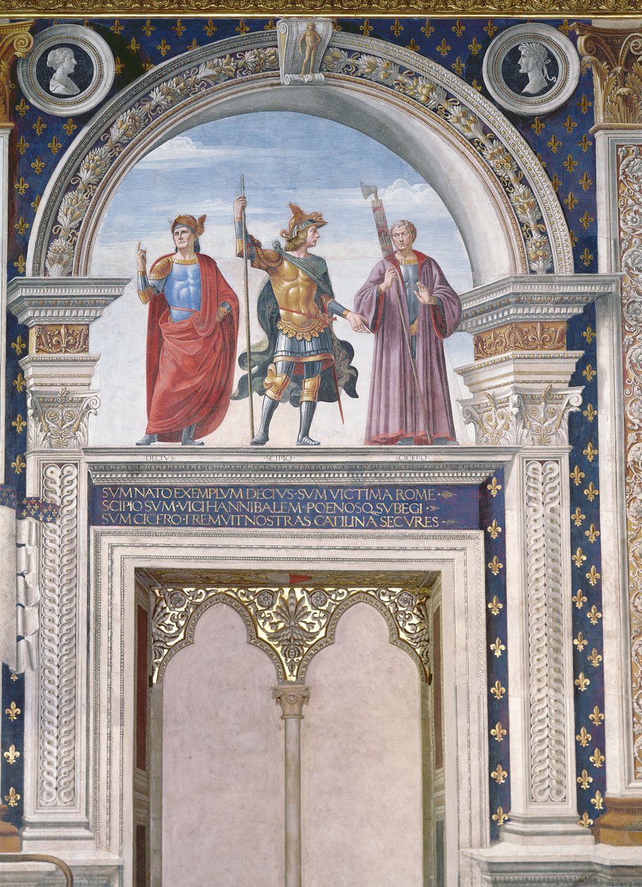 Decio Mure, Scipio (asi 235-183 př.nl) a Cicero (106-43 př.nl) detail z fresky v Sala dei Gigli, asi 1470 od Domenico Ghirlandaio