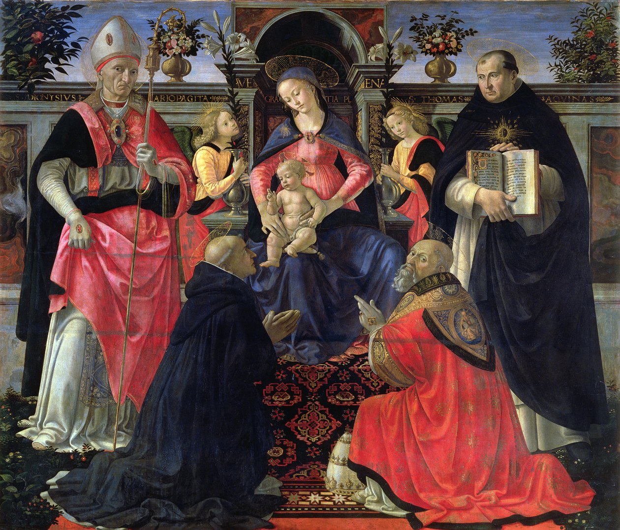 Madonna s dítětem na trůn s SS. Dionysius, Aeropagita, Domenic, Klement a Thomas Akvinský, 1483 od Domenico Ghirlandaio