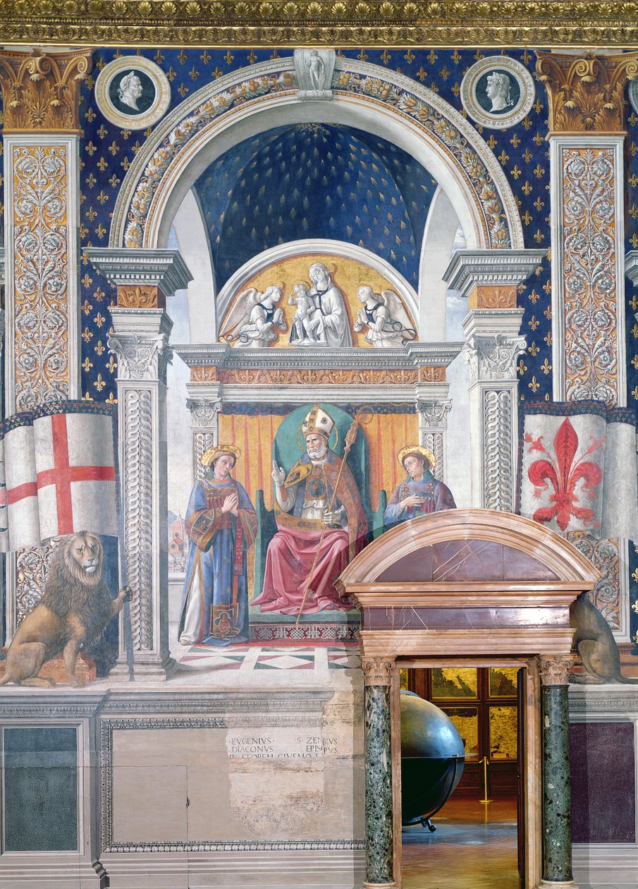 Svatí Zenobius, Štěpán a Vavřinec, detail z fresky v Sala dei Gigli, kolem roku 1470 od Domenico Ghirlandaio