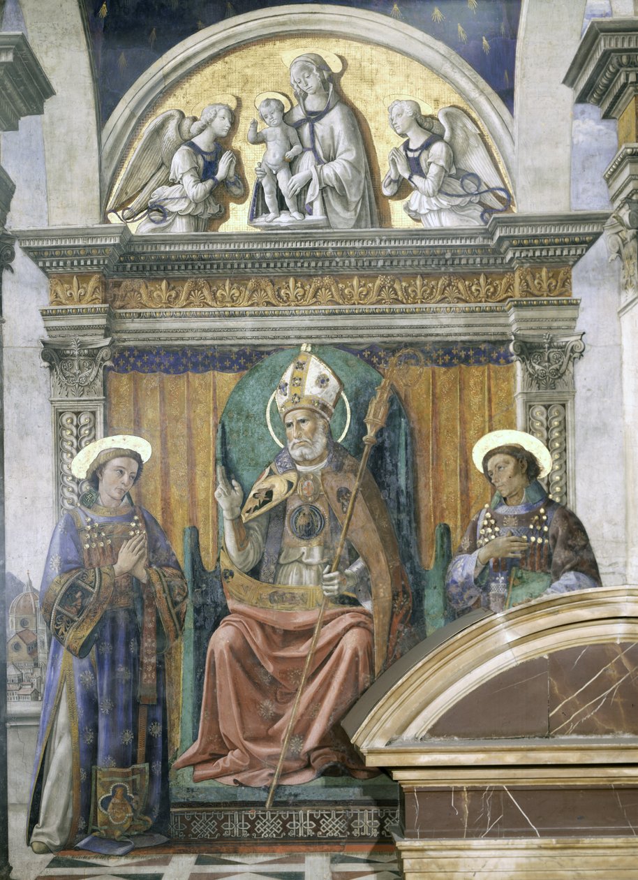 Svatí Zenobius, Štěpán a Vavřinec, detail z fresky v Sala dei Gigli, kolem roku 1470 od Domenico Ghirlandaio