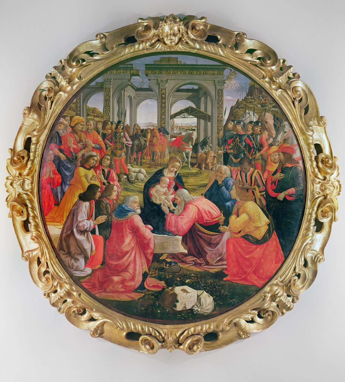 Klanění tří králů (s částečným rámem), 1487 (olej na dřevě) od Domenico Ghirlandaio
