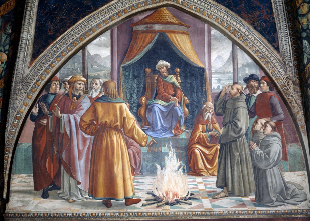 Zkouška ohněm, sv. František před egyptským sultánem, scéna z cyklu Život sv. Františka z Assisi, 1486 od Domenico Ghirlandaio