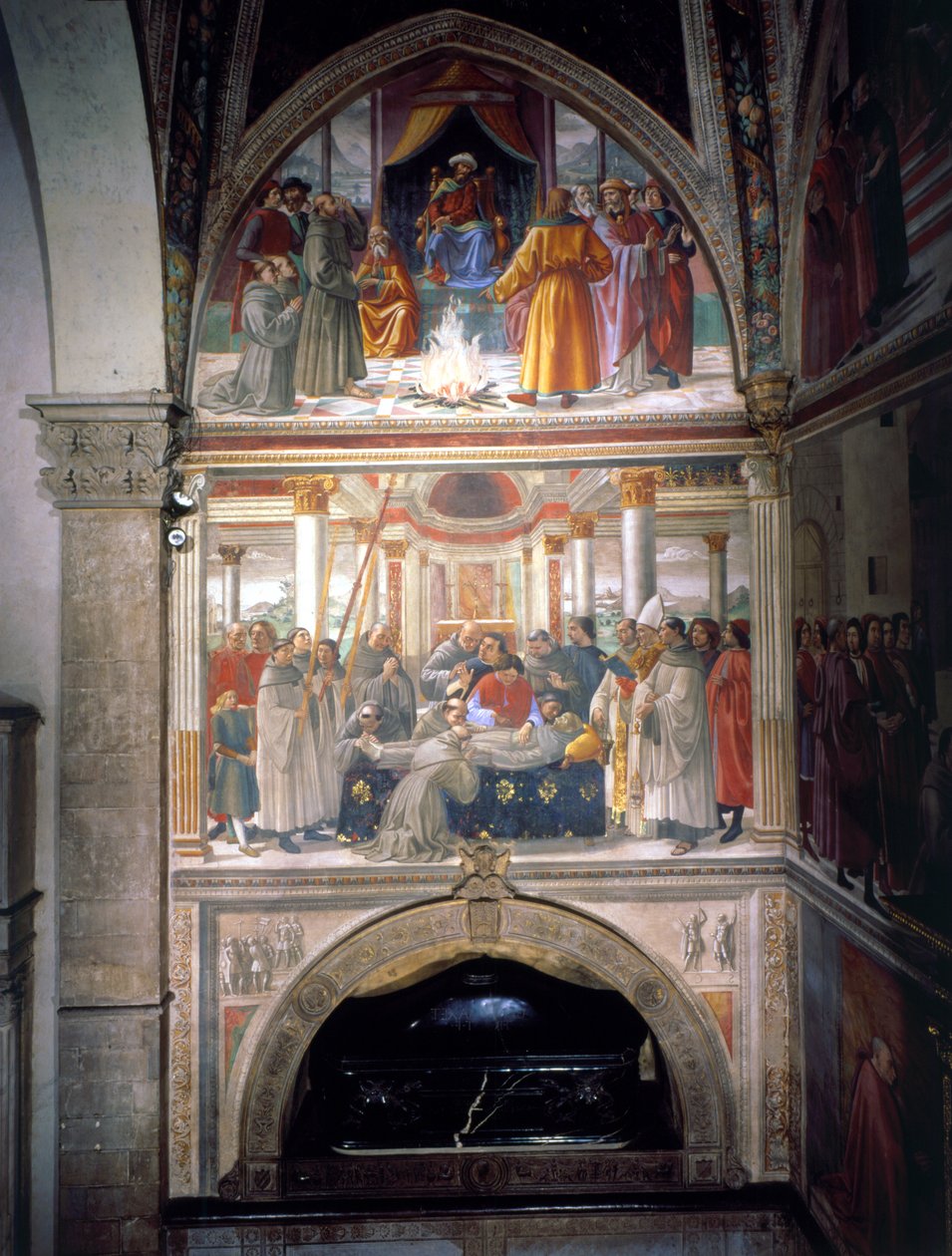 Zkouška ohněm a smrt sv. Františka, z cyklu Život sv. Františka, 1480-85 od Domenico Ghirlandaio
