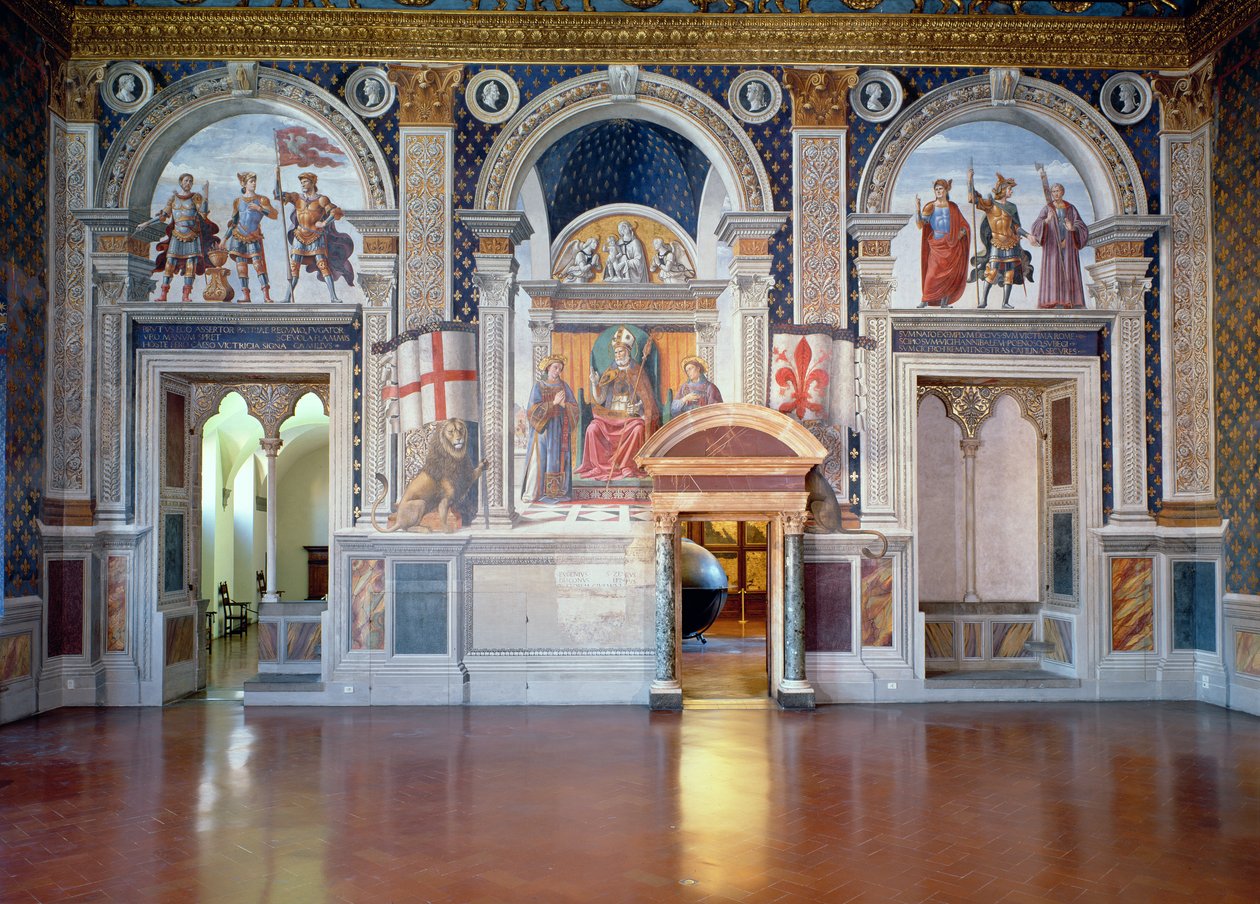 Pohled na fresky v Sala dei Gigli, kolem roku 1470 (po restaurování) od Domenico Ghirlandaio