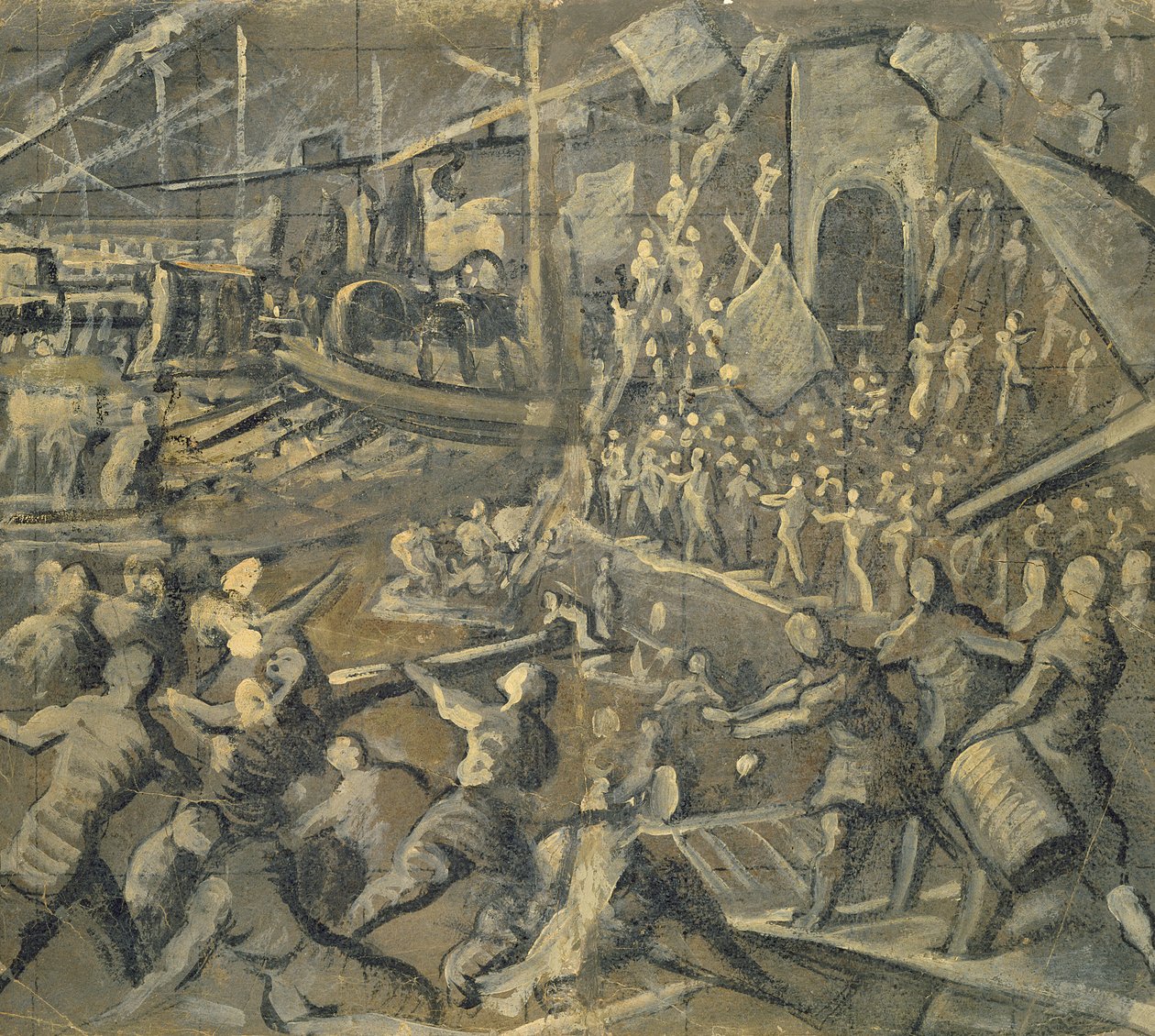 Dobytí Konstantinopole Benátčany v roce 1204, 1598-1605 (tuš a tempera na hnědém papíře) od Domenico Robusti Tintoretto