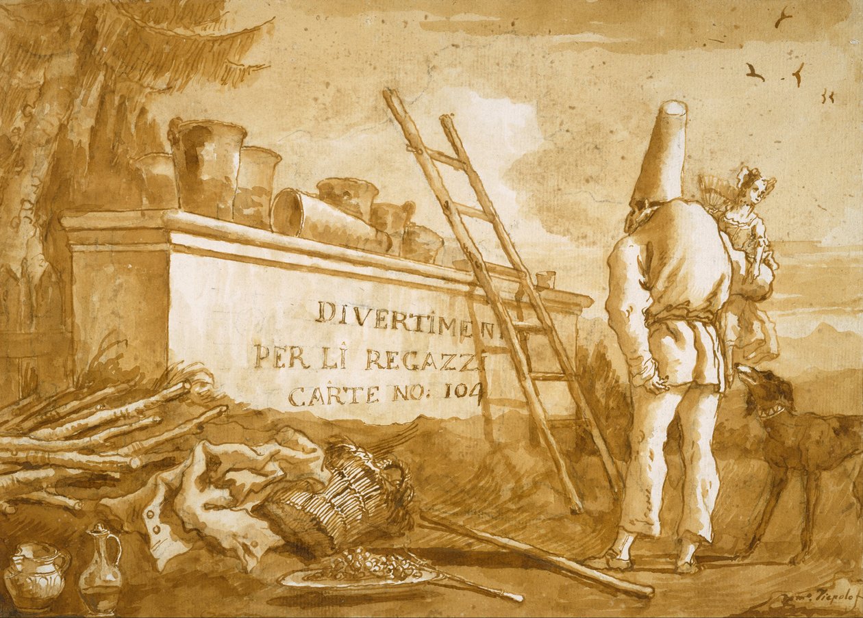 Titulní strana série Punchinello od Domenico Tiepolo