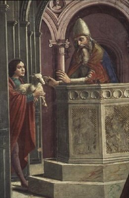Joachim činí svou oběť, z vyhnání Joachima z chrámu (freska) (detail) od Domenico Ghirlandaio