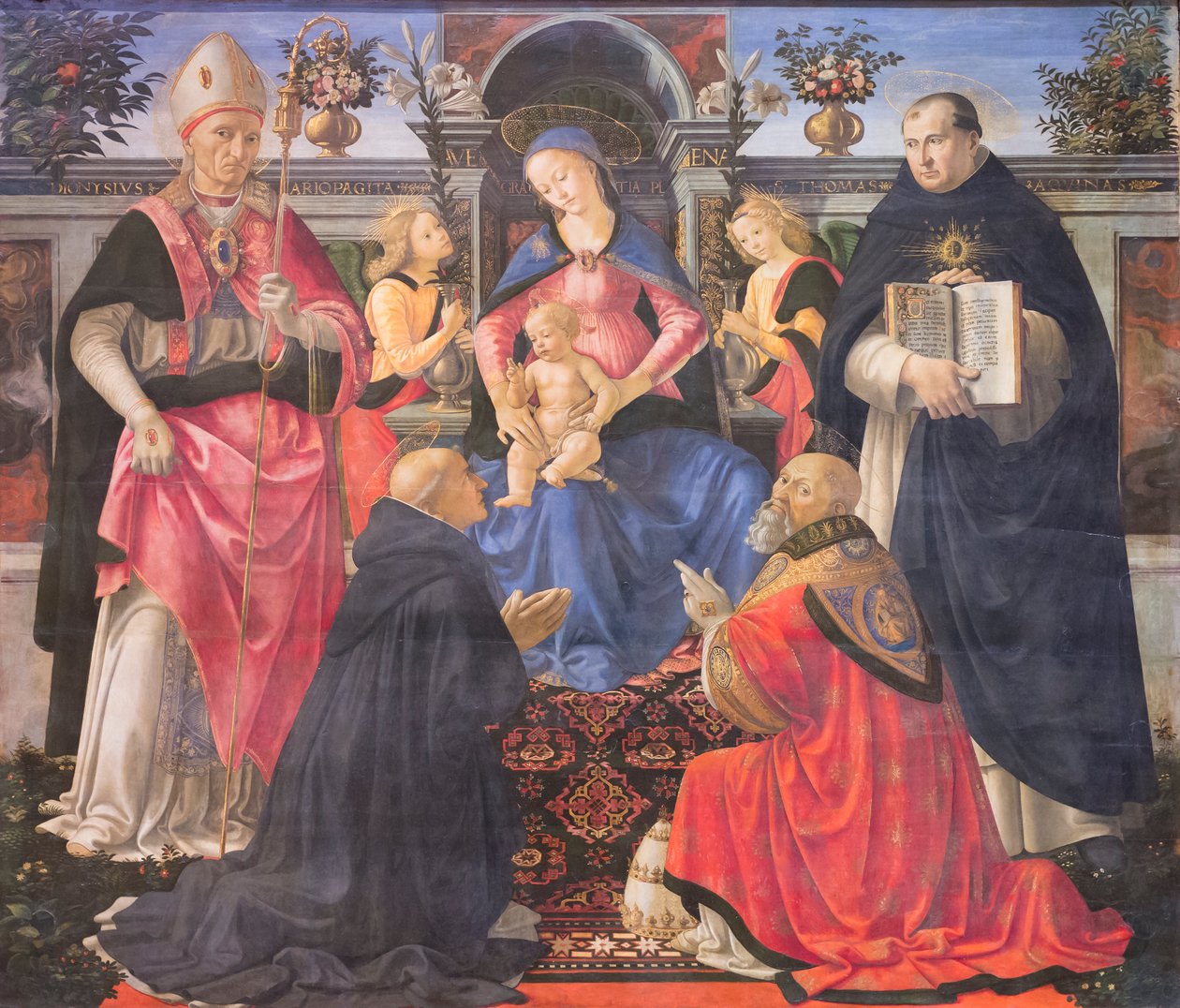 Madona trůnící se dvěma anděly, světci a papežem sv. Klimentem od Domenico (1449 94) Ghirlandaio