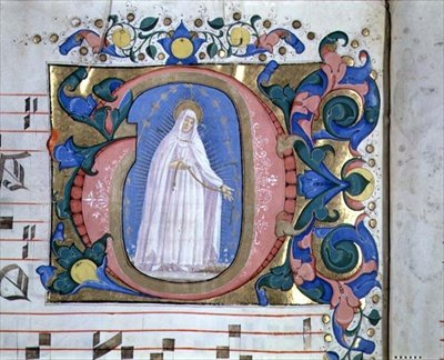 Misál 540 Historická iniciála „G“ zobrazující Madonu Posvátného opasku (vellum) od Domenico Ghirlandaio