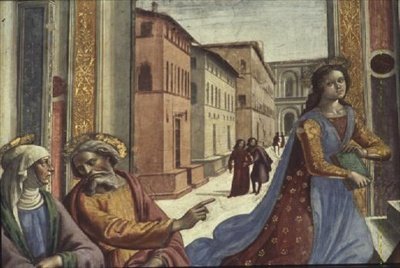 Panna Maria v chrámu (freska) (detail) od Domenico Ghirlandaio