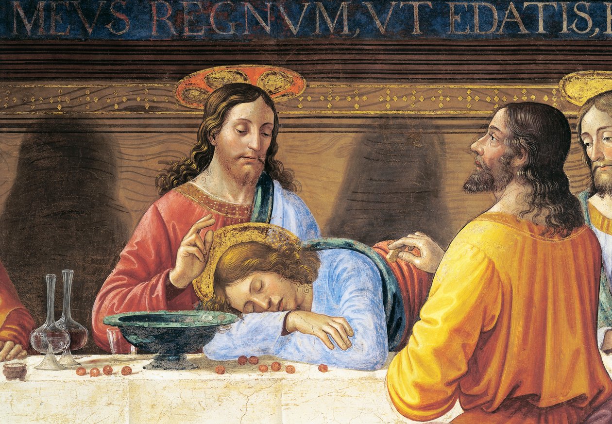 Itálie, Florencie, refektář kláštera San Marco, Ježíš a svatý Jan, detail z Poslední večeře od Domenico Ghirlandaio