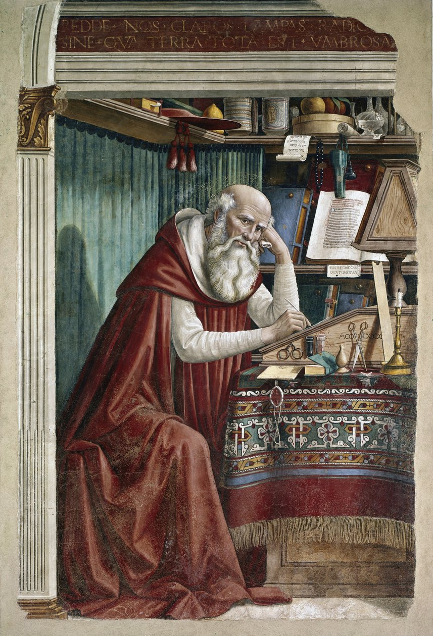 Svatý Jeroným ve své pracovně (San Gerolamo nello studio) - Freska od Domenico Ghirlandaio