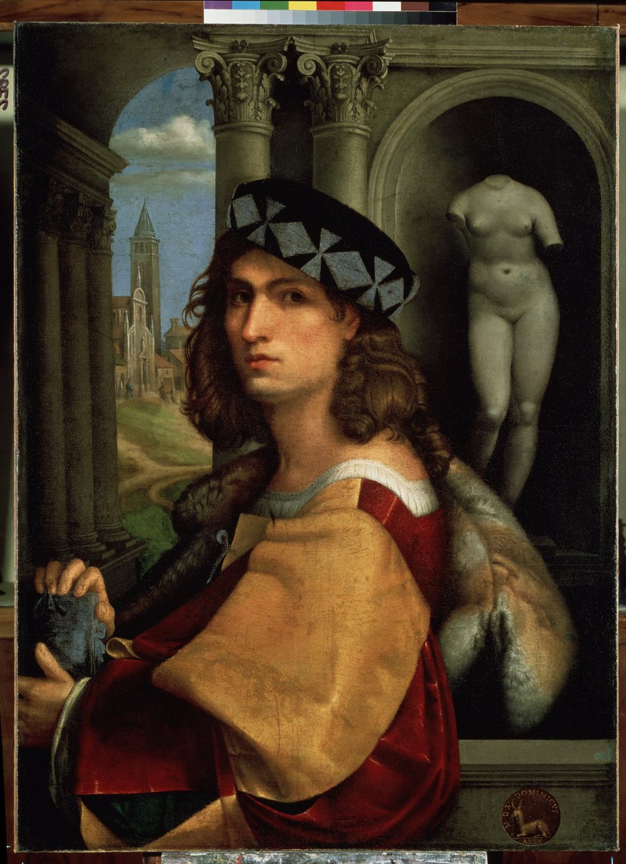 ""Portrét mladého muže nebo autoportrét"" (Portrét muže nebo Autoportrét) Obraz Domenico di Bernardo Capriolo (Caprioli) (1494-1528) 1512 Rozměr 117x85 cm Muzeum Ermitáže, Petrohrad (Saint- Petersburg) Petersburg) od Domenico (attr.to) Capriolo