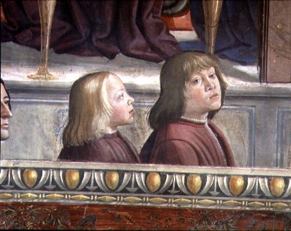 Centrální zeď cyklu života svatého Františka, kolem 1483 (detail) (viz 137591) od Domenico Ghirlandaio