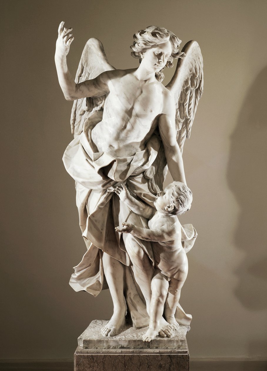 Anděl strážný, cca 1724, Domenico Antonio Vaccaro (1678-1745), mramorová socha, výška 190 cm, antisakristie baziliky San Paolo Maggiore, Neapol, Kampánie, Itálie od Domenico Antonio Vaccaro