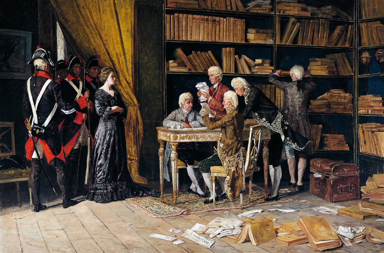 Prohledávání domu Eleonory Pimentel, obraz Domenica Battaglia (1842-1921), olej na plátně od Domenico Battaglia