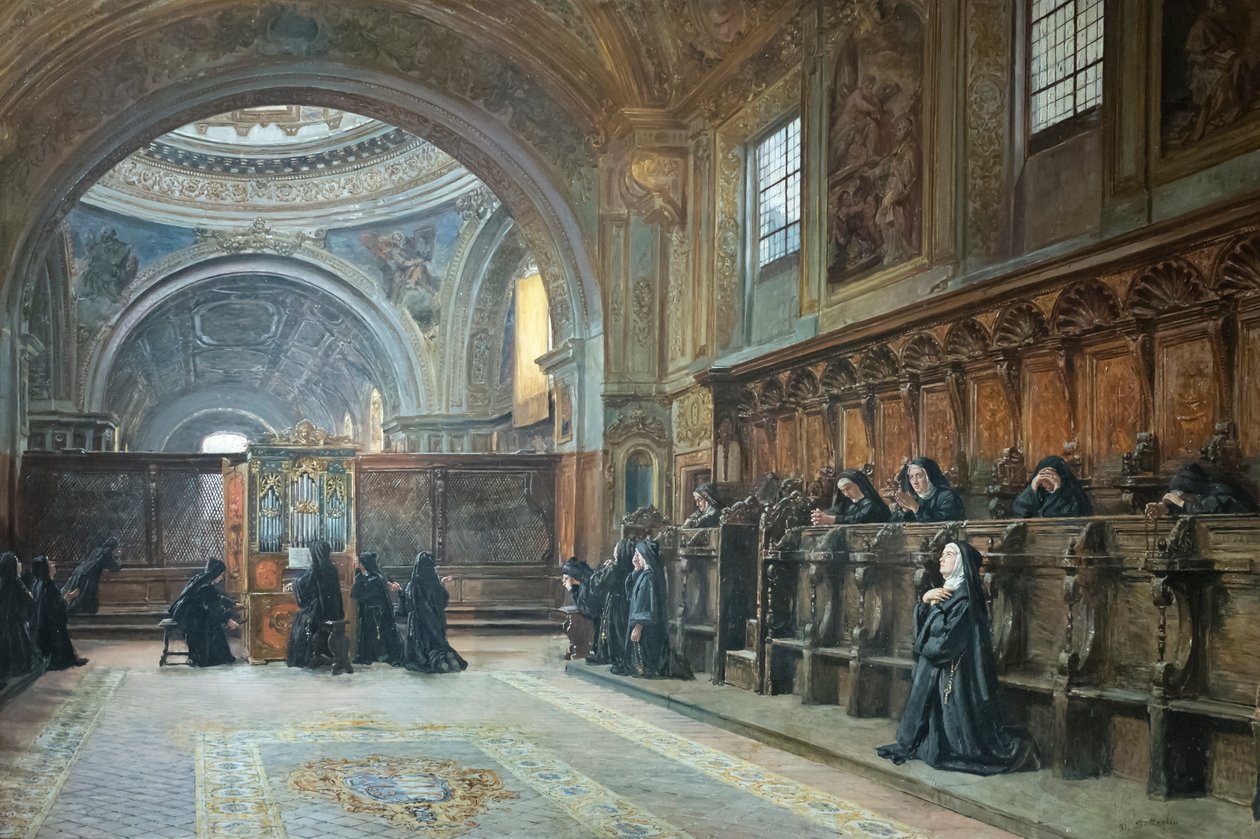 Chór kostela svaté Marie Donnaregina nuova, druhá polovina 19. století (olej na plátně) od Domenico Battaglia
