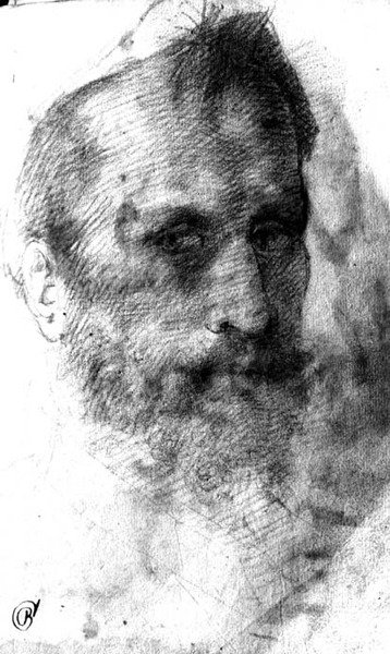 Vousatý muž (červená křída) od Domenico Beccafumi