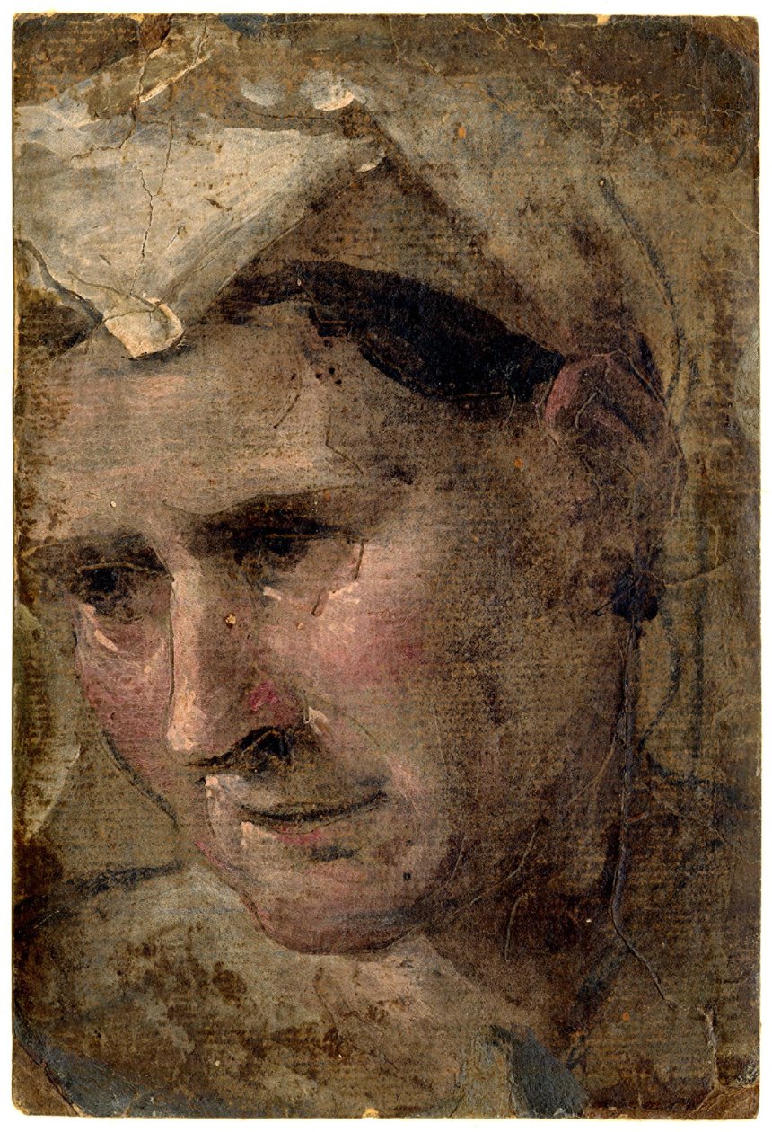 Beccafumi - Hlava staré ženy hledící doleva Olej na papíře, 1953,1212.4 od Domenico Beccafumi