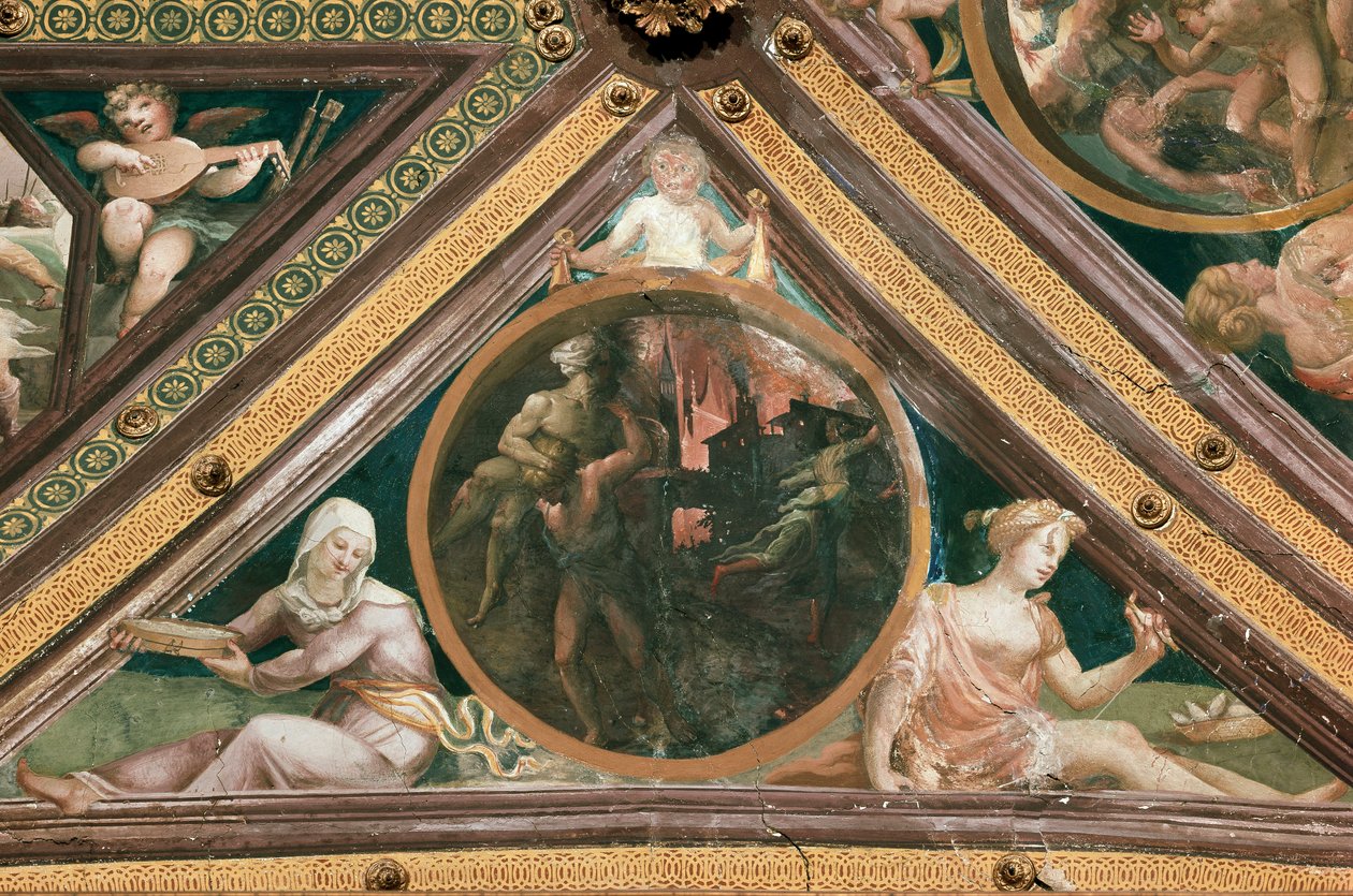 Enee zachraňující Anchise z ohně Trojan Fresco od Domenica Beccafumiho (1486-1551) od Domenico Beccafumi