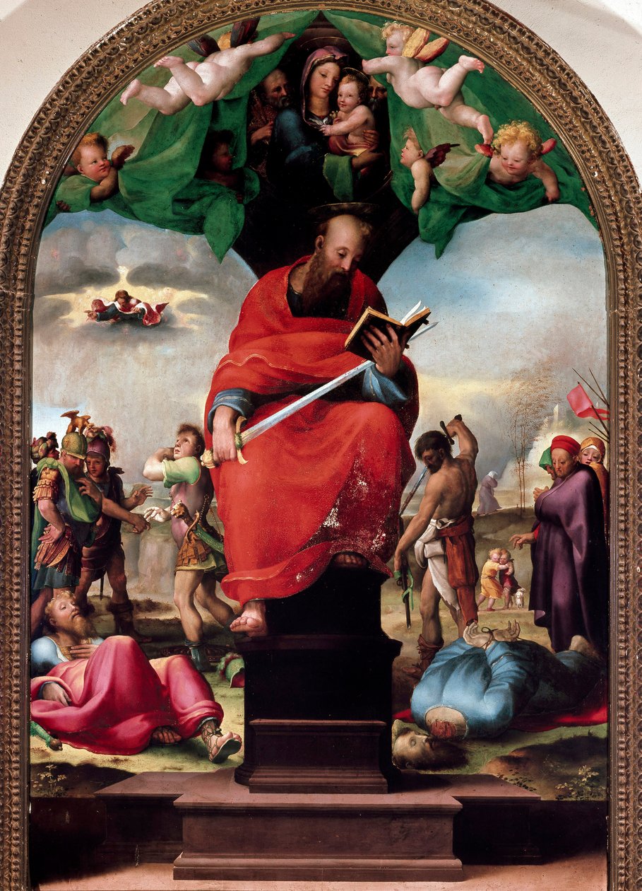 Reprezentace svatého Pavla na trůnu Obraz Domenica Beccafumiho (1486-1551) 1515 cca. Slunce. 2,3x1,5 m Siena, museo dell