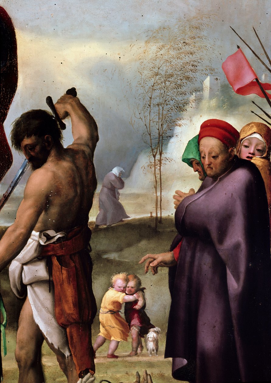 Svatý Pavel na trůnu, detail. Obraz Domenica Beccafumiho (1486-1551), cca 1515. Nápoj. Rozměr: 230 x 150 cm. Siena (Siena), Muzeum Metropolitní opery od Domenico Beccafumi