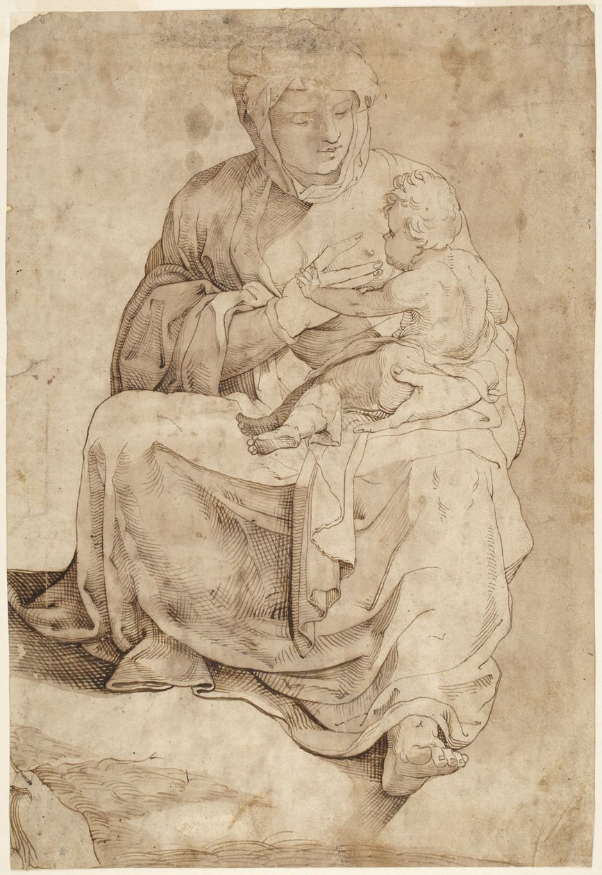 Sedící Madona kojící Dítě, z intarzovaného podlahového panelu v katedrále v Sieně od Domenico Beccafumi