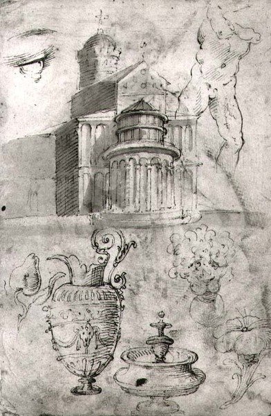 Apsida katedrály Duomo, Pisa (pero a tuš) (čb fotografie) od Domenico Beccafumi