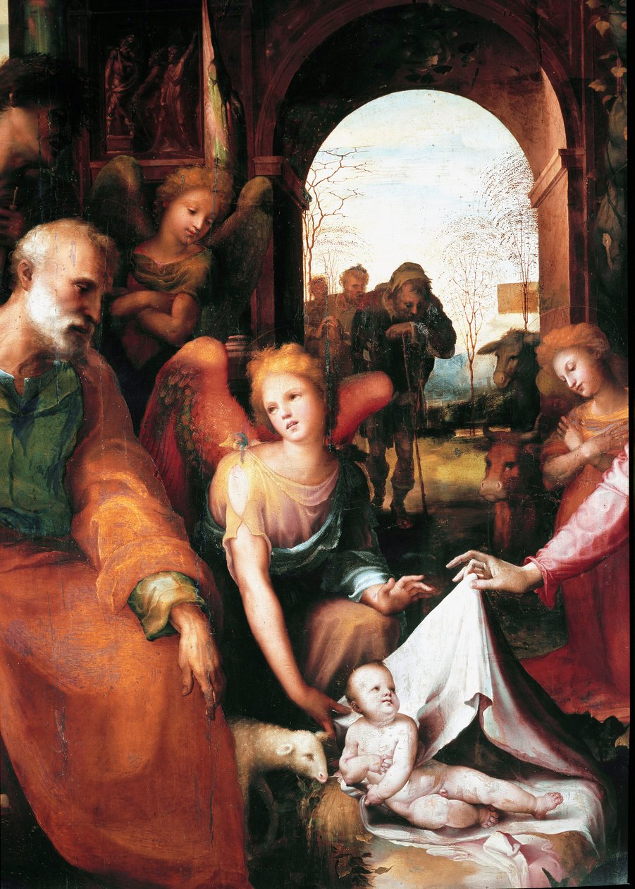 Narození, detail. Obraz Domenica Beccafumiho (1486-1551) od Domenico Beccafumi