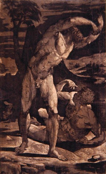 Dva mužské akty v krajině, cca 1540-80 (rytina a dřevořez) od Domenico Beccafumi