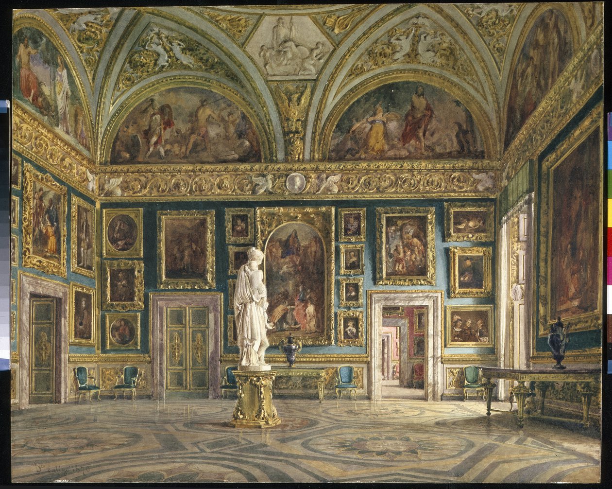 Sál Iliady (galerie Palatine) paláce Pitti ve Florencii (Itálie) (sál Iliady v paláci Pitti ve Florencii). Obraz Domenica Caliga (?-1880), olej na plátně. Italské umění, druhá polovina 19. století, neoklasicismus. State He od Domenico Caligo