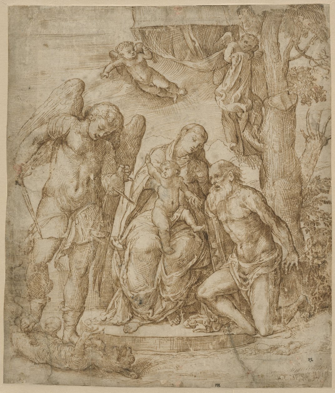 Panna a dítě se svatými Michaelem a Jeronýmem, kolem 1520-25 od Domenico Campagnola