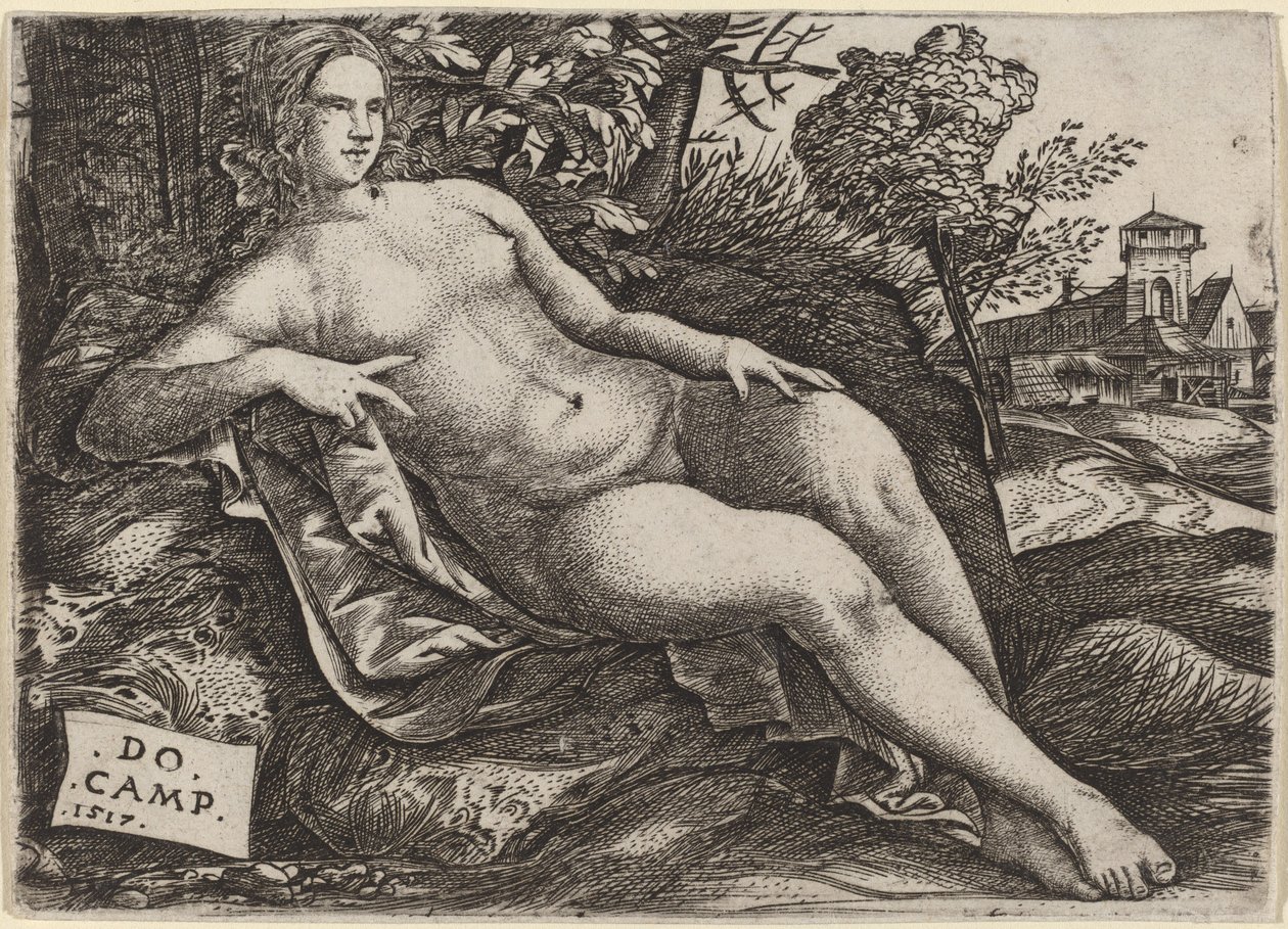 Venuše ležící v krajině od Domenico Campagnola