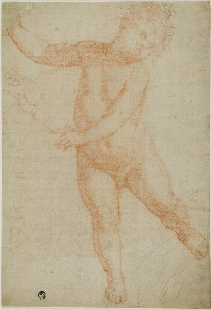 Putto stojící na pravé noze (recto); náčrtek zatažené paže (verso) od Domenico Cresti