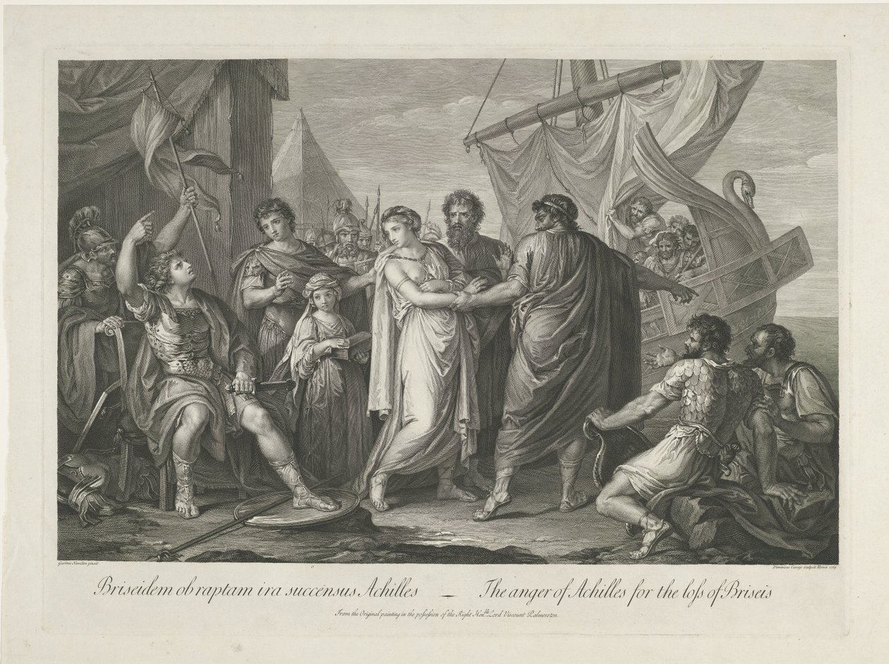 Achilles zahučel nad verlies van Briseïs Achilleův hněv za ztrátu Briseis (název na předmětu) od Domenico Cunego