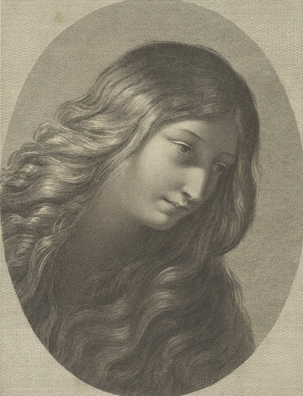 Hlava Marie Magdalény hledící vpravo dolů v oválném rámu po Ren..., ca. 1745-1803. od Domenico Cunego