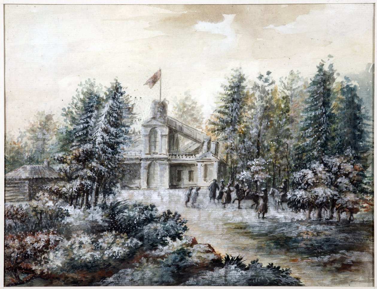 Pavillon de chasse Crack, dům Pavlovsk - Krak v Pavlovsku - Domenico Felice Lamoni (1745-1830). Akvarel a bílá barva na papíře, po roce 1778. Státní muzeum historie Petrohradu od Domenico Felice Lamoni