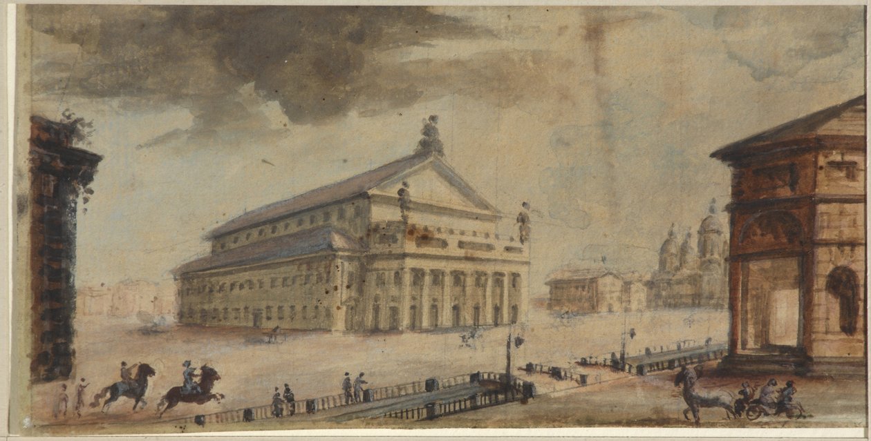 Petrohradské císařské divadlo Velkého Kamenného - Domenico Felice Lamoni (1745-1830). Akvarel a bílá barva na papíře, před rokem 1783. Státní muzeum historie Petrohradu od Domenico Felice Lamoni