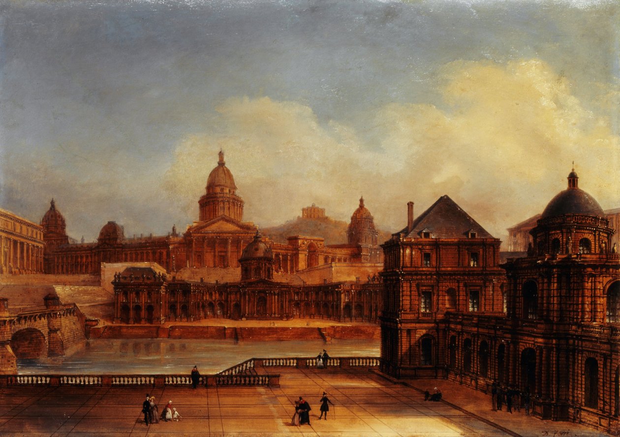 Kompozitní pohled na pařížské památky, asi 1836 (olej na papíře na plátně) od Domenico Ferri