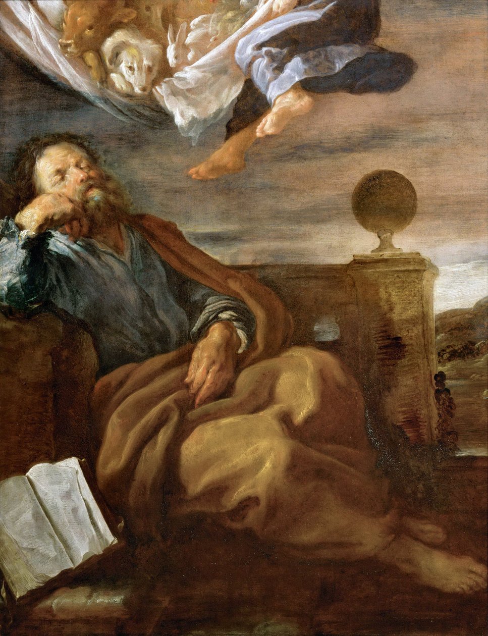 Baroko: Pierre et la vision de la grande nappe - Petrova vize listu se zvířaty par Fetti, Domenico (1588/90-1623), cca 1619. Olej na dřevě, 66x51. Uměleckohistorické muzeum, Vienne od Domenico Fetti or Feti