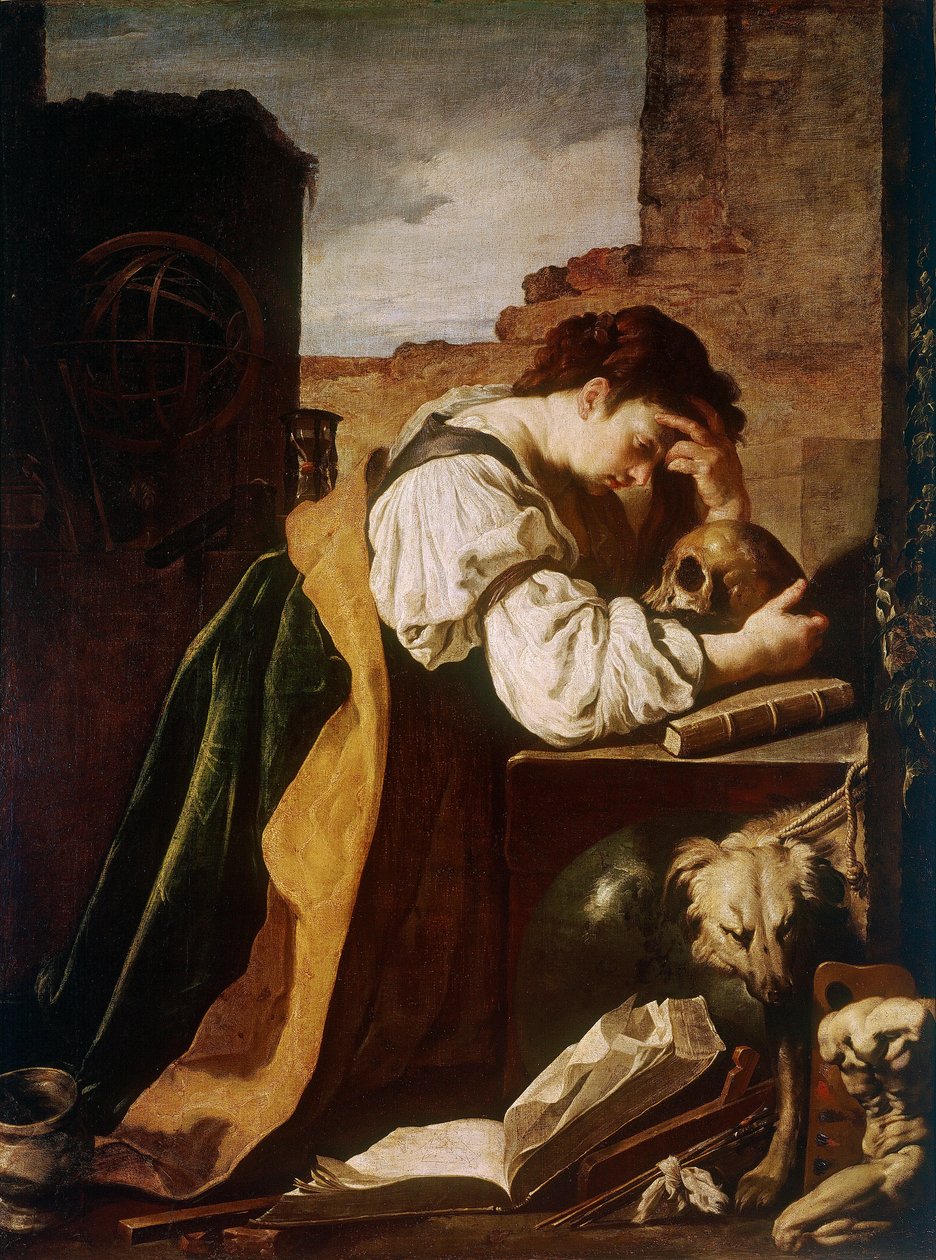 Obraz melancholie (Vanite) od Domenica Fettiho (1589-1624) 1621-1623 Ne. 168x128 cm Paříž, Musee du Louvre od Domenico Fetti or Feti