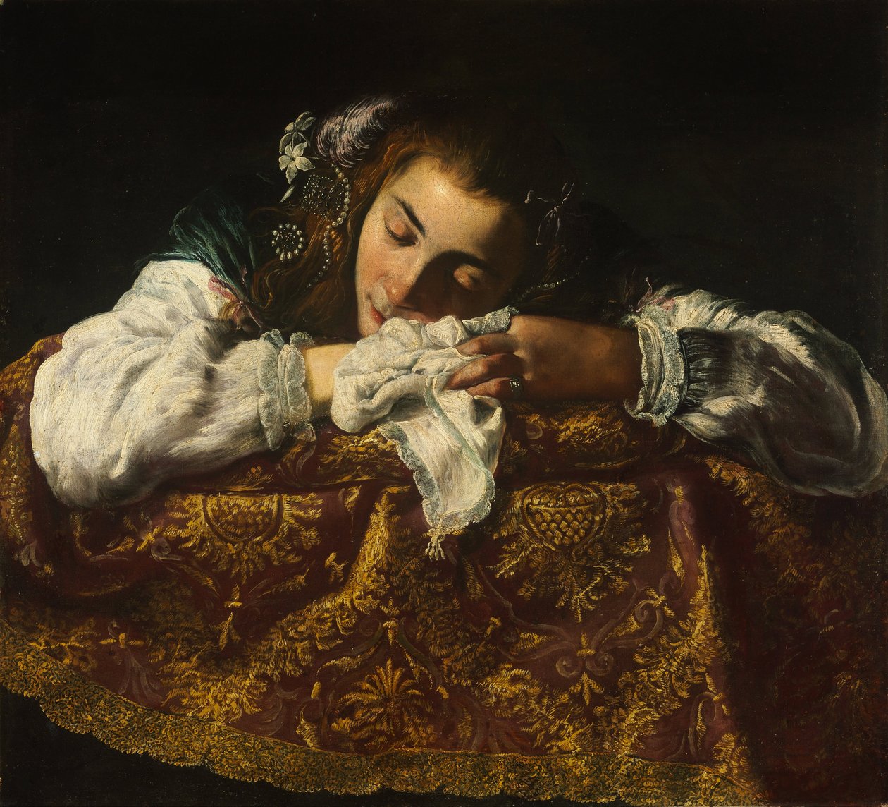 Spící dívka - Peinture de Domenico Fetti (1588/90-1623) - 1621-1622 - Olej na plátně - 67,5x74 - Muzeum Szepmuveszeti, Budapešť od Domenico Fetti or Feti