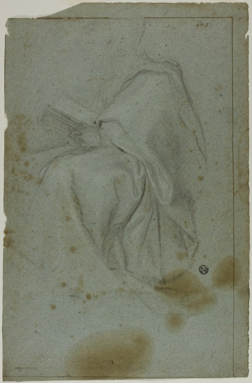 Sedící zahalená mužská postava s knihou (recto); Dvě sedící ženy s náčrtem levé ruky (verze) od Domenico Fiasella