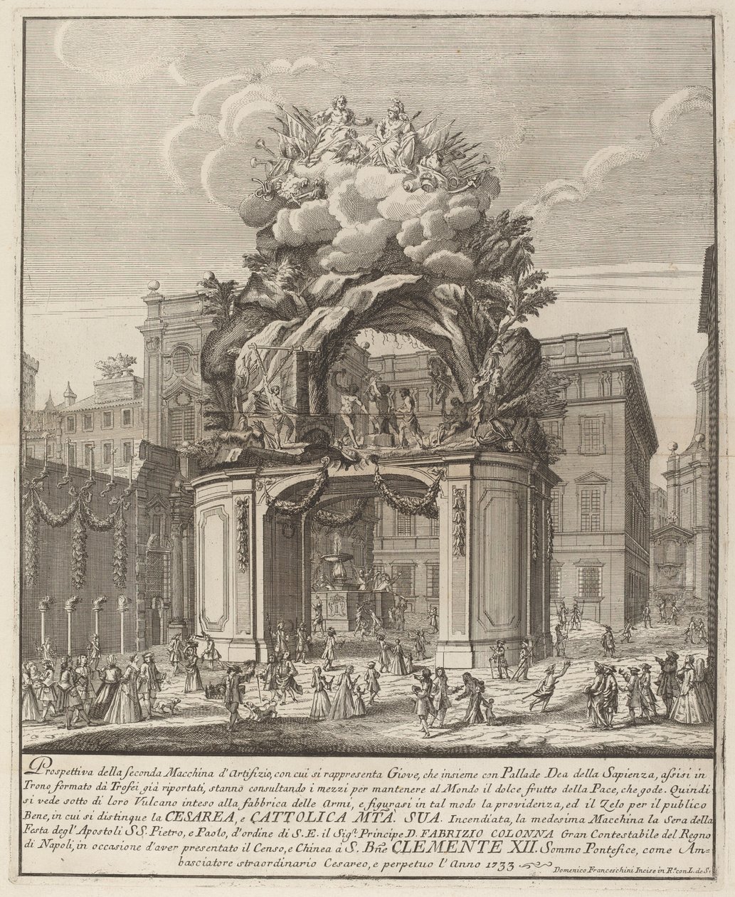Jupiter a Minerva a Forge of Vulcan, pro festival „Čína“. od Domenico Franceschini probably after Nicola Michetti